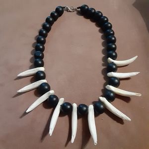 4/$20🦋 Tooth Statement Necklace with Black Beads
